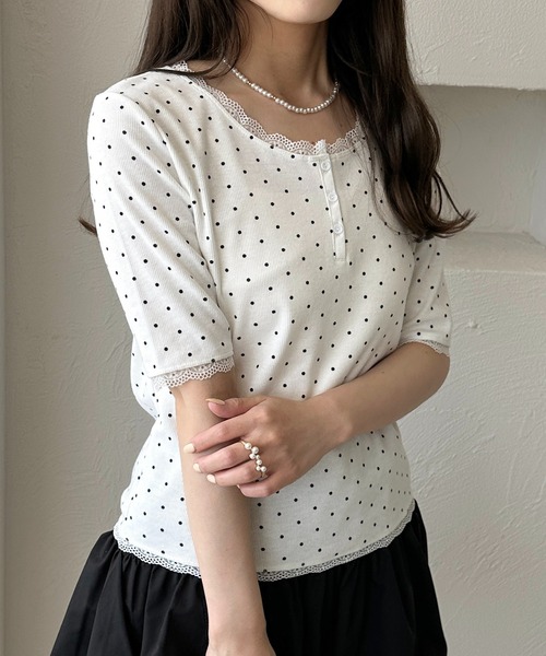 apres jour clair（アプレジュールクレア）の「【apres jour clair】アソートレースヘンリートップス【4周年記念アイテム】（Tシャツ/カットソー・レディース・ネイビー/アイボリー/その他/杢グレー/ホワイト系その他2・X-LARGE/フリー）」の11枚目の写真