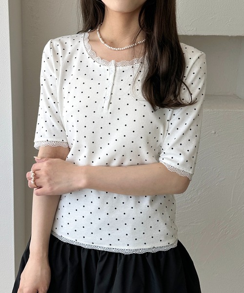 apres jour clair（アプレジュールクレア）の「【apres jour clair】アソートレースヘンリートップス【4周年記念アイテム】（Tシャツ/カットソー・レディース・ネイビー/アイボリー/その他/杢グレー/ホワイト系その他2・X-LARGE/フリー）」の12枚目の写真