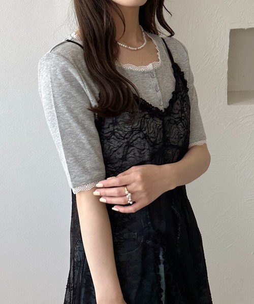 apres jour clair（アプレジュールクレア）の「【apres jour clair】アソートレースヘンリートップス【4周年記念アイテム】（Tシャツ/カットソー・レディース・ネイビー/アイボリー/その他/杢グレー/ホワイト系その他2・X-LARGE/フリー）」の20枚目の写真