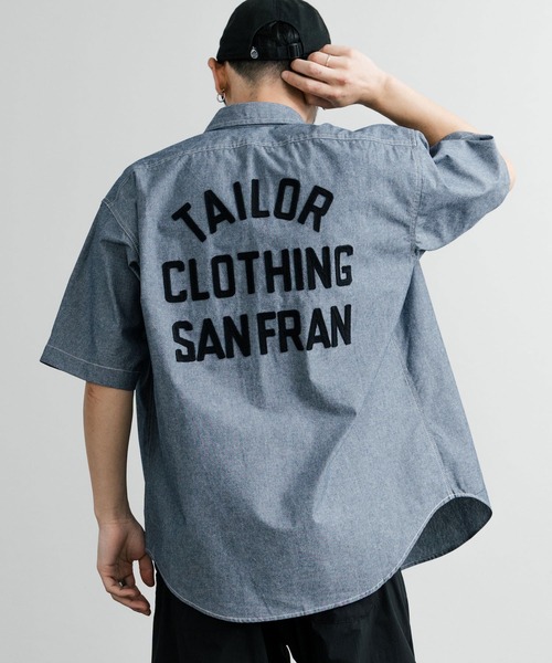 KRIFF MAYER（クリフメイヤー）の「KRIFF MAYER クリフメイヤー オーバーサイズシャンブレーチェーン刺繍半袖ワークシャツ 2455800（シャツ/ブラウス・メンズ・オフホワイト/チャコール/サックスブルー/ネイビー・M/L/XL）」の4枚目の写真