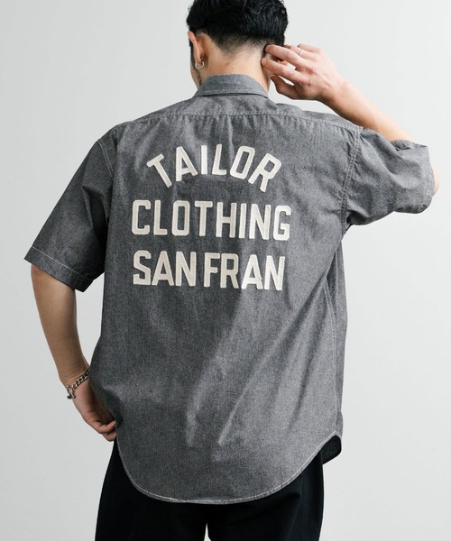 KRIFF MAYER（クリフメイヤー）の「KRIFF MAYER クリフメイヤー オーバーサイズシャンブレーチェーン刺繍半袖ワークシャツ 2455800（シャツ/ブラウス・メンズ・オフホワイト/チャコール/サックスブルー/ネイビー・M/L/XL）」の3枚目の写真