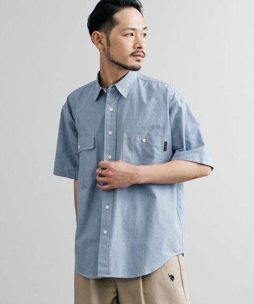 KRIFF MAYER（クリフメイヤー）の「KRIFF MAYER クリフメイヤー オーバーサイズシャンブレーチェーン刺繍半袖ワークシャツ 2455800（シャツ/ブラウス・メンズ・オフホワイト/チャコール/サックスブルー/ネイビー・M/L/XL）」の17枚目の写真