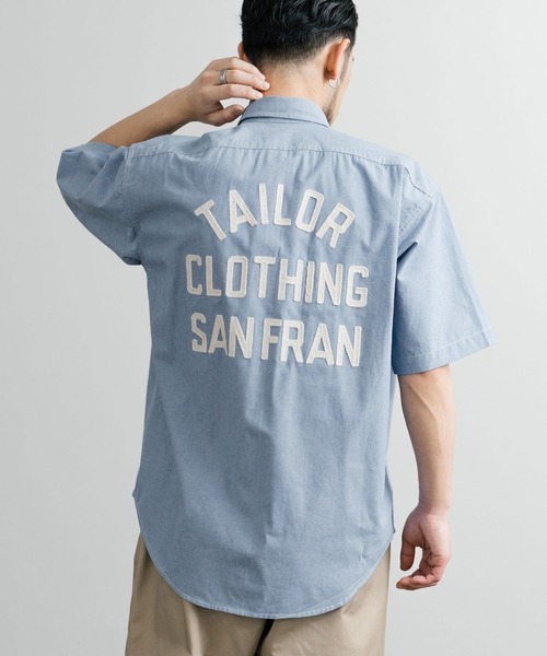 KRIFF MAYER（クリフメイヤー）の「KRIFF MAYER クリフメイヤー オーバーサイズシャンブレーチェーン刺繍半袖ワークシャツ 2455800（シャツ/ブラウス・メンズ・オフホワイト/チャコール/サックスブルー/ネイビー・M/L/XL）」の18枚目の写真