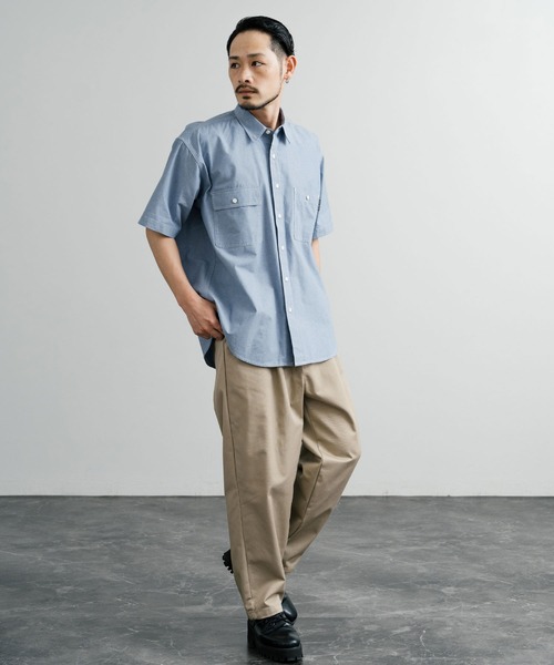 KRIFF MAYER（クリフメイヤー）の「KRIFF MAYER クリフメイヤー オーバーサイズシャンブレーチェーン刺繍半袖ワークシャツ 2455800（シャツ/ブラウス・メンズ・オフホワイト/チャコール/サックスブルー/ネイビー・M/L/XL）」の20枚目の写真