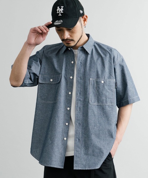 KRIFF MAYER（クリフメイヤー）の「KRIFF MAYER クリフメイヤー オーバーサイズシャンブレーチェーン刺繍半袖ワークシャツ 2455800（シャツ/ブラウス・メンズ・オフホワイト/チャコール/サックスブルー/ネイビー・M/L/XL）」の13枚目の写真