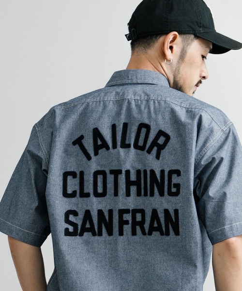 KRIFF MAYER（クリフメイヤー）の「KRIFF MAYER クリフメイヤー オーバーサイズシャンブレーチェーン刺繍半袖ワークシャツ 2455800（シャツ/ブラウス・メンズ・オフホワイト/チャコール/サックスブルー/ネイビー・M/L/XL）」の14枚目の写真