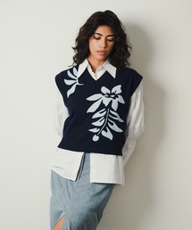 ROOPTOKYO | 【SEA LA VIEW / シーラビユウ】オリジナルデザイン ロゴジャガードニットベスト Vネック ショート丈(ベスト)