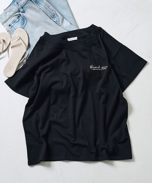 花刺繍Tシャツ　茶 セール】花刺繍Tシャツ【限定展開】（Tシャツ/カットソー