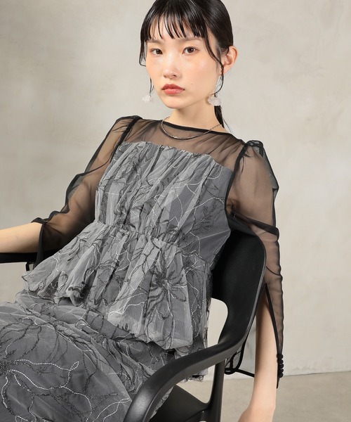 Kana（カナ）の「チュール レース ペプラム ドレス 結婚式 お呼ばれ オケージョン（ドレス・レディース・オレンジ/ブラック/グレー・M）」の13枚目の写真