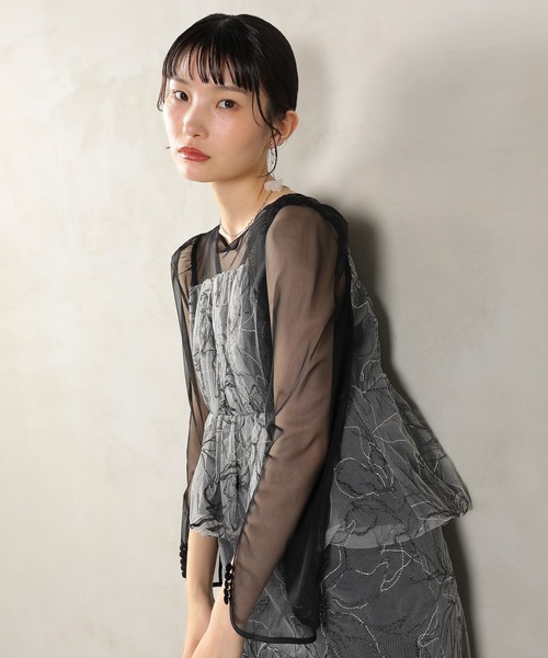 Kana（カナ）の「チュール レース ペプラム ドレス 結婚式 お呼ばれ オケージョン（ドレス・レディース・オレンジ/ブラック/グレー・M）」の14枚目の写真