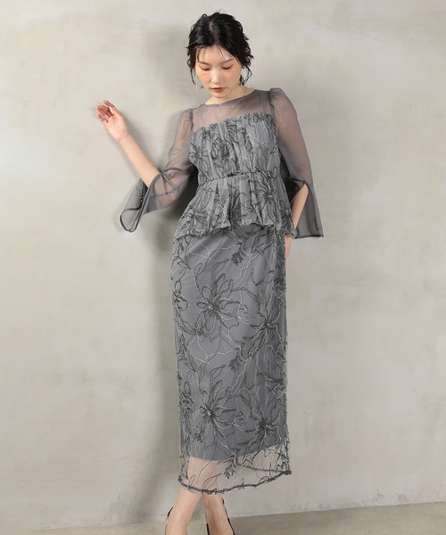 セール】チュール レース ペプラム ドレス 結婚式 お呼ばれ