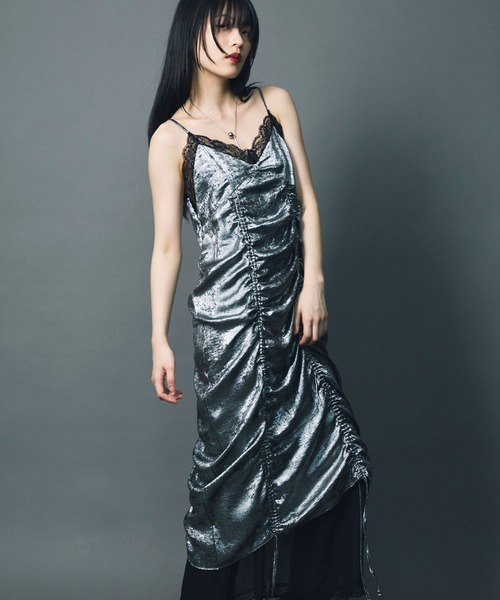 led.tokyo（レッドトウキョウ）の「【led.tokyo】LAYERED NEGLIGEE ONEPIECE/レイヤードネグリジェワンピース（ワンピース・レディース・ブラック/シルバー・FREE）」の5枚目の写真