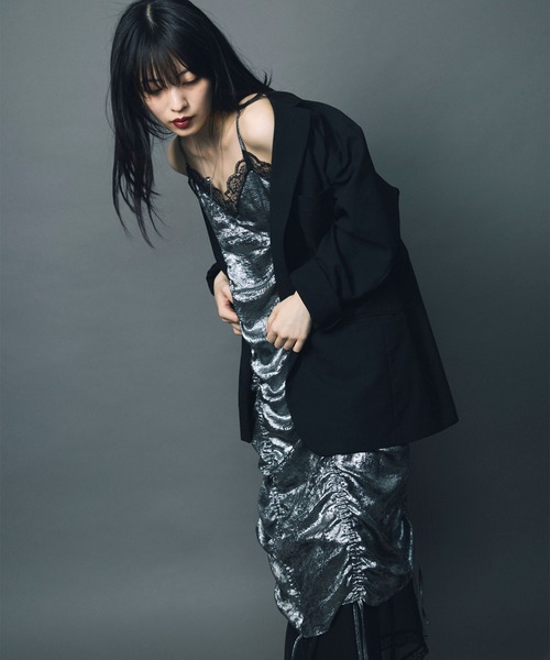 led.tokyo（レッドトウキョウ）の「【led.tokyo】LAYERED NEGLIGEE ONEPIECE/レイヤードネグリジェワンピース（ワンピース・レディース・ブラック/シルバー・FREE）」の10枚目の写真