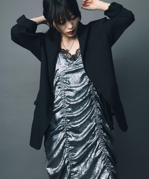 led.tokyo（レッドトウキョウ）の「【led.tokyo】LAYERED NEGLIGEE ONEPIECE/レイヤードネグリジェワンピース（ワンピース・レディース・ブラック/シルバー・FREE）」の11枚目の写真