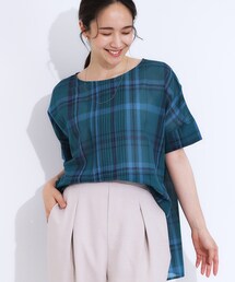 SHOO・LA・RUE | 【S-LL/体型カバー】インせず着られる ポンチョシルエット シアーチェックブラウス(シャツ/ブラウス)