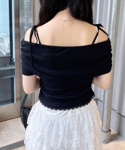 INGNI（イング）の「サイドギャザー肩リボンオフショルトップス（Tシャツ/カットソー・レディース・ブラック/ピンクベージュ/オフホワイト・M）」の15枚目の写真