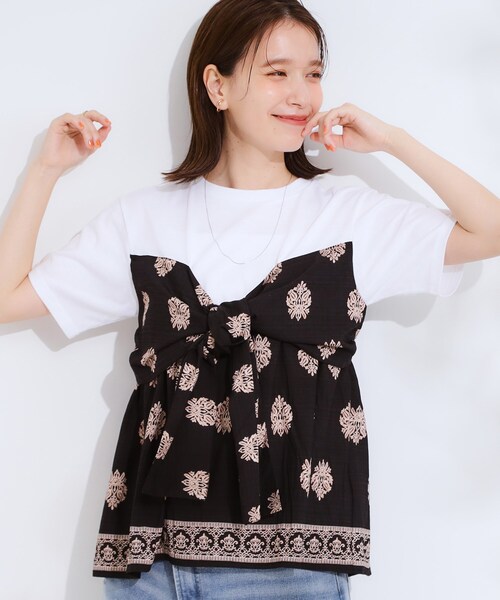 MM6 スカーフドッキング　Tシャツ　S tシャツ 「Eclat one」スカーフドッキング ビスチェ風デザイン T