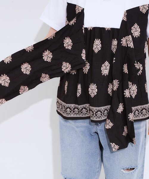 Cutie Blonde（キューティーブロンド）の「【S-LL】スカーフ巻きレイヤード風Tシャツ（Tシャツ/カットソー・レディース・ブラック系3/ベージュ系3・01/02/03/04）」の17枚目の写真