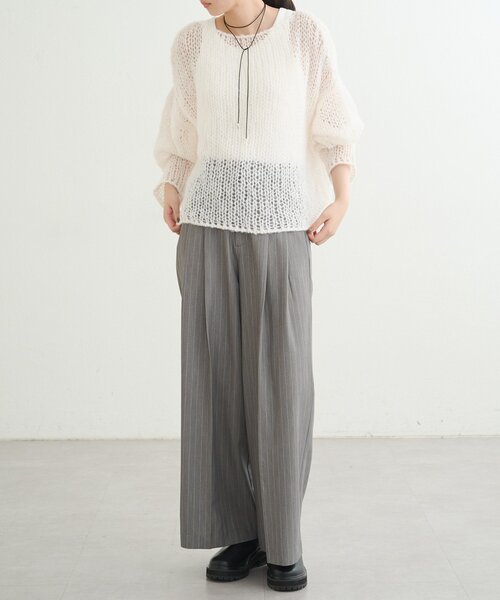 earthy（アーシー）の「シアーハンドライクオーバーニット（ニット/セーター・レディース・キャメル/ベビーピンク/オフホワイト/グレー・FREE）」の5枚目の写真