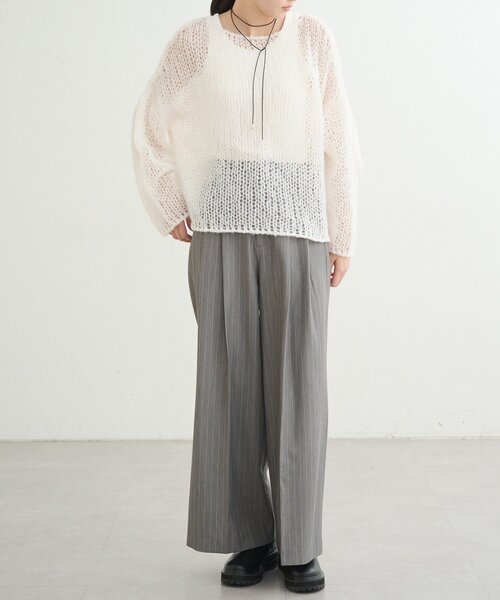 earthy（アーシー）の「シアーハンドライクオーバーニット（ニット/セーター・レディース・キャメル/ベビーピンク/オフホワイト/グレー・FREE）」の6枚目の写真