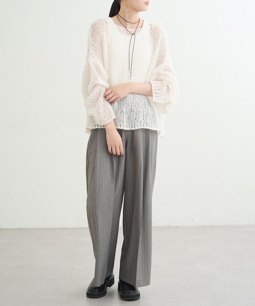 earthy（アーシー）の「シアーハンドライクオーバーニット（ニット/セーター・レディース・キャメル/ベビーピンク/オフホワイト/グレー・FREE）」の7枚目の写真