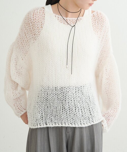 earthy（アーシー）の「シアーハンドライクオーバーニット（ニット/セーター・レディース・キャメル/ベビーピンク/オフホワイト/グレー・FREE）」の12枚目の写真