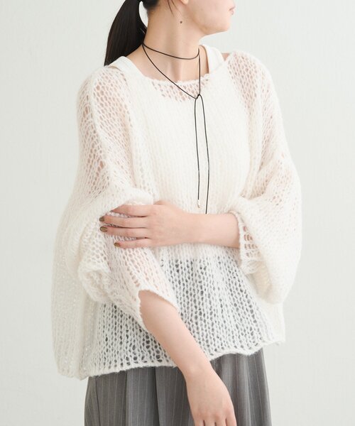 earthy（アーシー）の「シアーハンドライクオーバーニット（ニット/セーター・レディース・キャメル/ベビーピンク/オフホワイト/グレー・FREE）」の15枚目の写真