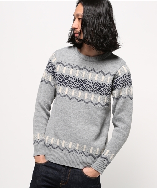 SEVENDAYS=SUNDAY(セブンデイズサンデイ)の「雪柄ジャカード 長袖プルオーバー(ニット/セーター・メンズ・ネイビー/オフホワイト/杢グレー・MEDIUM/SMALL/LARGE)」の2枚目の写真