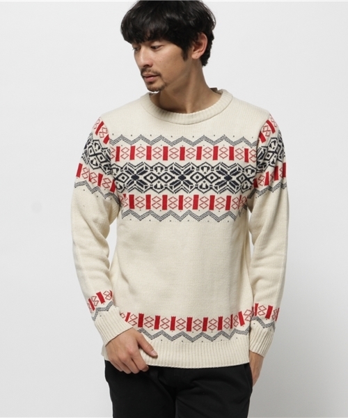 SEVENDAYS=SUNDAY(セブンデイズサンデイ)の「雪柄ジャカード 長袖プルオーバー(ニット/セーター・メンズ・ネイビー/オフホワイト/杢グレー・MEDIUM/SMALL/LARGE)」の1枚目の写真