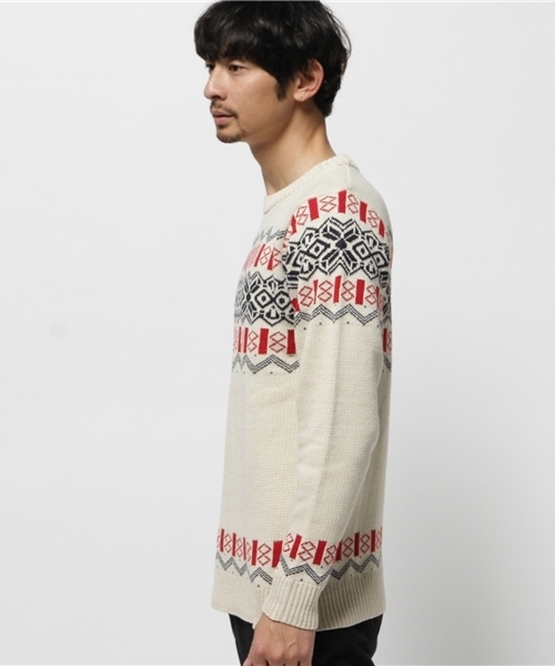 SEVENDAYS=SUNDAY(セブンデイズサンデイ)の「雪柄ジャカード 長袖プルオーバー(ニット/セーター・メンズ・ネイビー/オフホワイト/杢グレー・MEDIUM/SMALL/LARGE)」の4枚目の写真