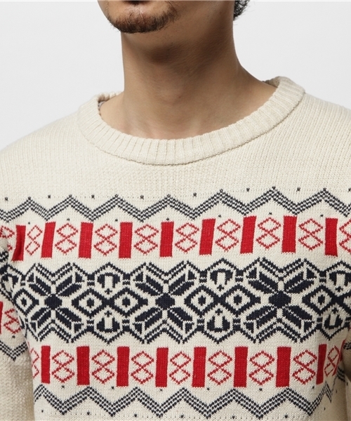 SEVENDAYS=SUNDAY(セブンデイズサンデイ)の「雪柄ジャカード 長袖プルオーバー(ニット/セーター・メンズ・ネイビー/オフホワイト/杢グレー・MEDIUM/SMALL/LARGE)」の6枚目の写真