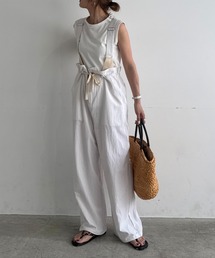 ISOOK | 2wayワッシャーサロペットパンツ (chiica original) / サスペンダー ワイドパンツ リネン風 バイカラー(サロペット/オーバーオール)