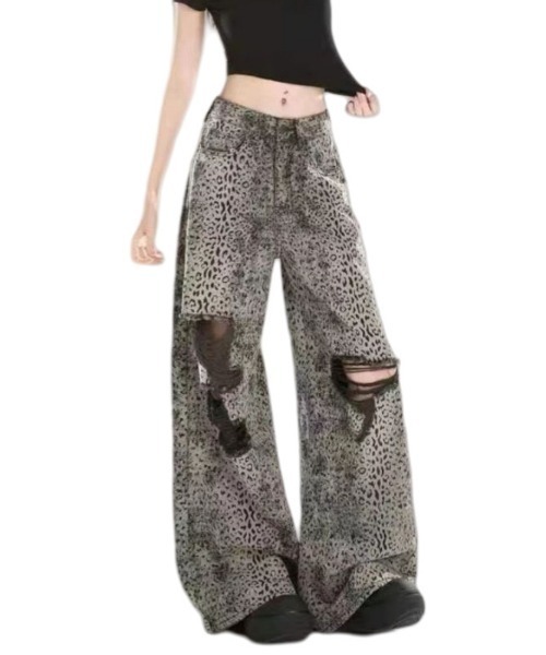 gossip!ロサンゼルス(ゴシップロサンゼルス)の「レオパードプリント ダメージワイドデニム(デニムパンツ・レディース・ブラック/グレー・S/L/M)」の13枚目の写真