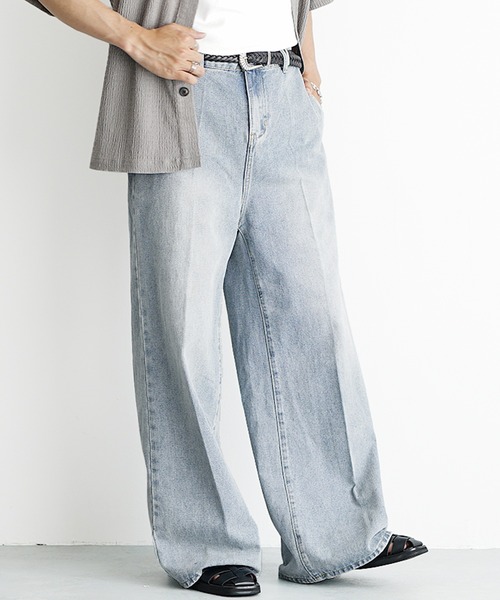 MinoriTY】チルワイドフレアデニムパンツ ワイドデニム セミフレア