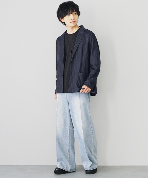 MinoriTY(マイノリティ)の「【MinoriTY】チルワイドフレアデニムパンツ ワイドデニム セミフレア センタープレス メンズ(デニムパンツ・メンズ・ライトブルー/ライトブラック・M/L/S)」の3枚目の写真