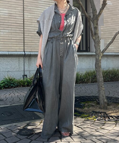 DouDou(ドゥドゥ)の「ソフトタッチデニムオールインワン(つなぎ/オールインワン・レディース・ブルー/ブラック・36/38)」の1枚目の写真