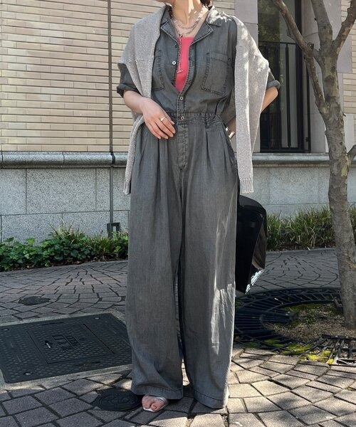 DouDou(ドゥドゥ)の「ソフトタッチデニムオールインワン(つなぎ/オールインワン・レディース・ブルー/ブラック・36/38)」の21枚目の写真