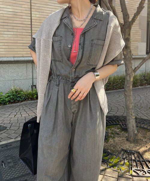 DouDou(ドゥドゥ)の「ソフトタッチデニムオールインワン(つなぎ/オールインワン・レディース・ブルー/ブラック・36/38)」の22枚目の写真