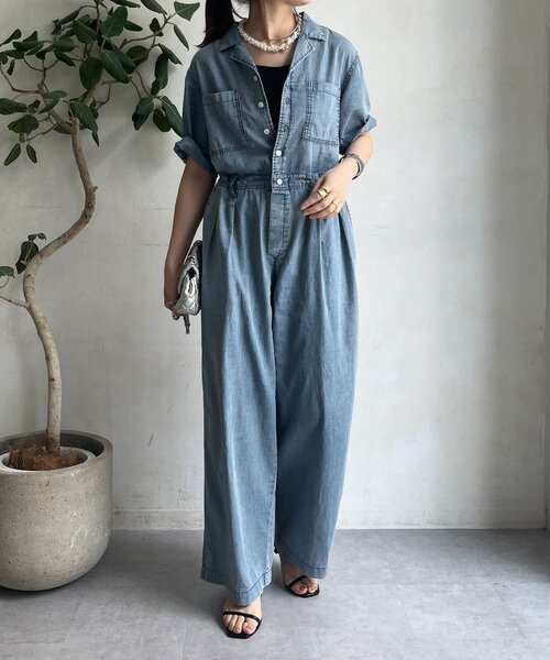 DouDou(ドゥドゥ)の「ソフトタッチデニムオールインワン(つなぎ/オールインワン・レディース・ブルー/ブラック・36/38)」の14枚目の写真