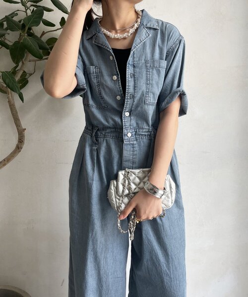 DouDou(ドゥドゥ)の「ソフトタッチデニムオールインワン(つなぎ/オールインワン・レディース・ブルー/ブラック・36/38)」の18枚目の写真