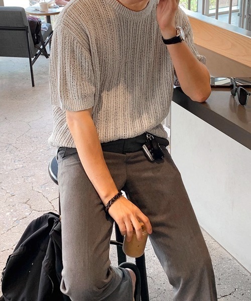 CERCA（チェルカ）の「【NOWLE】リラックスフィット 透かし編み 半袖 サマー ニット（ニット/セーター・メンズ・グレー・X-LARGE/LARGE）」の10枚目の写真