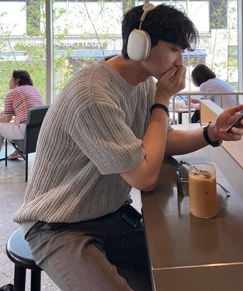 CERCA（チェルカ）の「【NOWLE】リラックスフィット 透かし編み 半袖 サマー ニット（ニット/セーター・メンズ・グレー・X-LARGE/LARGE）」の11枚目の写真