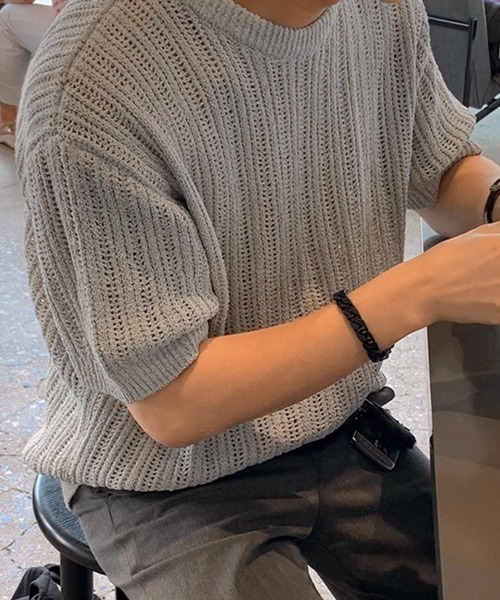 CERCA（チェルカ）の「【NOWLE】リラックスフィット 透かし編み 半袖 サマー ニット（ニット/セーター・メンズ・グレー・X-LARGE/LARGE）」の12枚目の写真