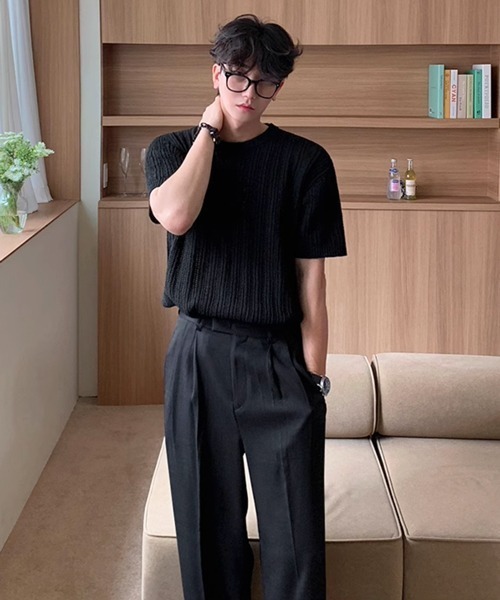 CERCA（チェルカ）の「【NOWLE】リラックスフィット 透かし編み 半袖 サマー ニット（ニット/セーター・メンズ・グレー・X-LARGE/LARGE）」の2枚目の写真