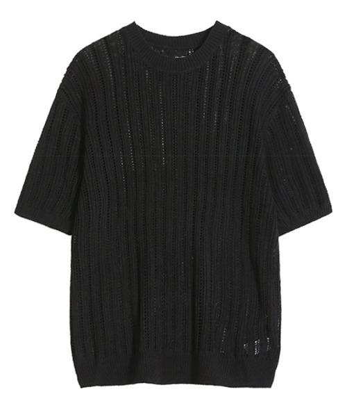 CERCA（チェルカ）の「【NOWLE】リラックスフィット 透かし編み 半袖 サマー ニット（ニット/セーター・メンズ・グレー・X-LARGE/LARGE）」の4枚目の写真