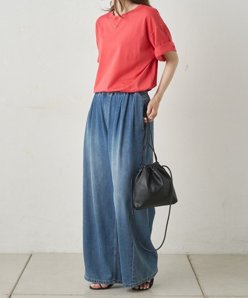 PUAL CE CIN（ピュアルセシン）の「ワンポイント刺繍ヴィンテージライクT（Tシャツ/カットソー・レディース・チャコールグレー/オートミール/ブラウン/レッド・FREE）」の18枚目の写真