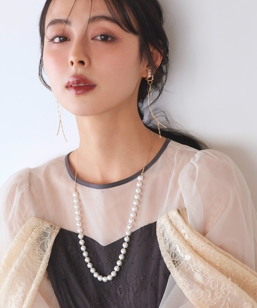 RUIRUE BOUTIQUE（ルイルエブティック）の「2way パール メタル スティックチェーン イヤリング ｜ レディース 結婚式 パーティードレス セレモニー お呼ばれ 華やか 上品 オケージョン 揺れる アクセサリー（イヤリング・レディース・シルバー/ゴールド・FREE）」の6枚目の写真