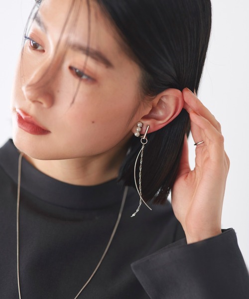 RUIRUE BOUTIQUE（ルイルエブティック）の「2way パール メタル スティックチェーン イヤリング ｜ レディース 結婚式 パーティードレス セレモニー お呼ばれ 華やか 上品 オケージョン 揺れる アクセサリー（イヤリング・レディース・シルバー/ゴールド・FREE）」の10枚目の写真