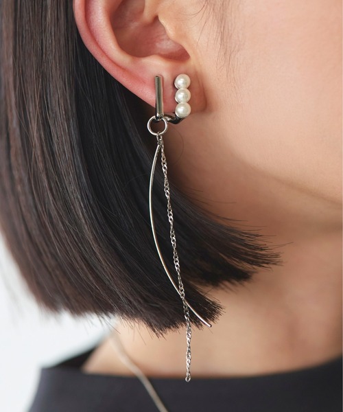 RUIRUE BOUTIQUE（ルイルエブティック）の「2way パール メタル スティックチェーン イヤリング ｜ レディース 結婚式 パーティードレス セレモニー お呼ばれ 華やか 上品 オケージョン 揺れる アクセサリー（イヤリング・レディース・シルバー/ゴールド・FREE）」の11枚目の写真