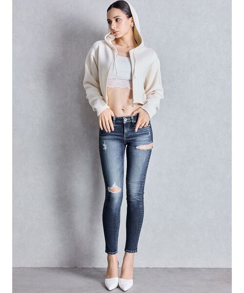 GYDA（ジェイダ）の「GYDA ニットショートZIP UPパーカー（パーカー・レディース・グレー/アイボリー/ブラック・FREE）」の6枚目の写真